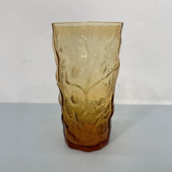 Vintage MCM Seneca Driftwood Crinkle Textured Glass Tumbler Brown Amber 12oz - Picture 3 of 10
